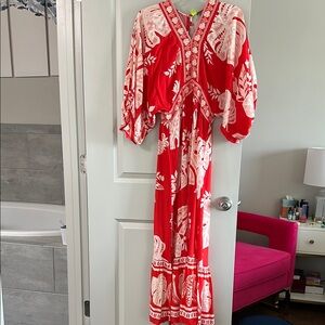 NWOT FARM Rio Red and White Floral Maxi Dress